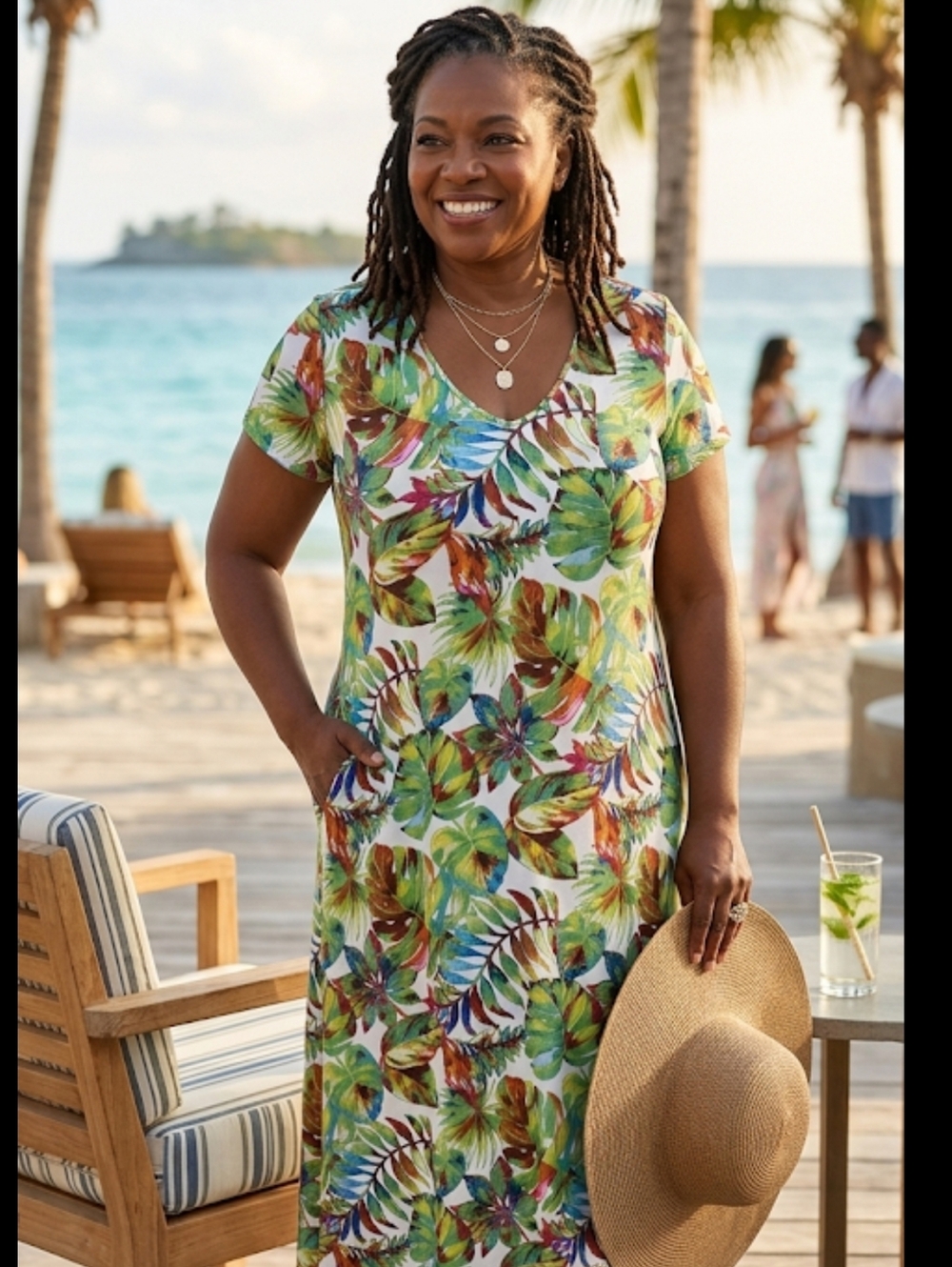 Pure Essence Urbanology Tango Berry Leaf print shirt dress NWT Medium Vacay